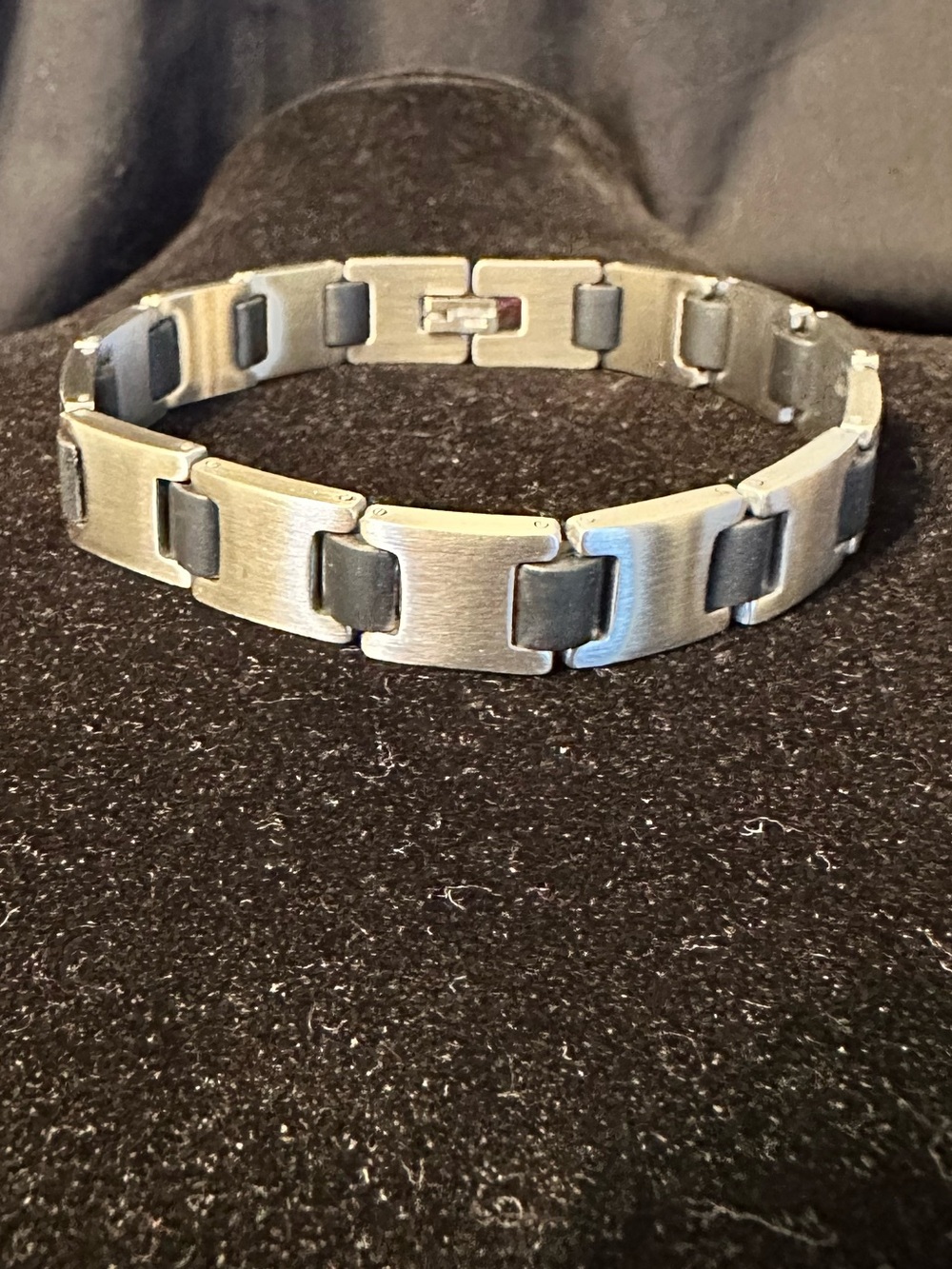Men's Stainless Steel and Black Rubber H Link Bracelet